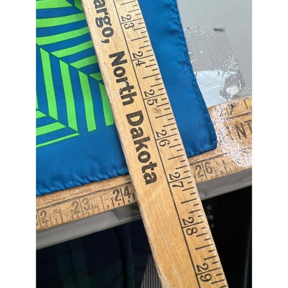 Vintage Geo Stripe Square Scarf Lightweight Neck Wrap Bandana Blue & Green - Picture 4 of 4